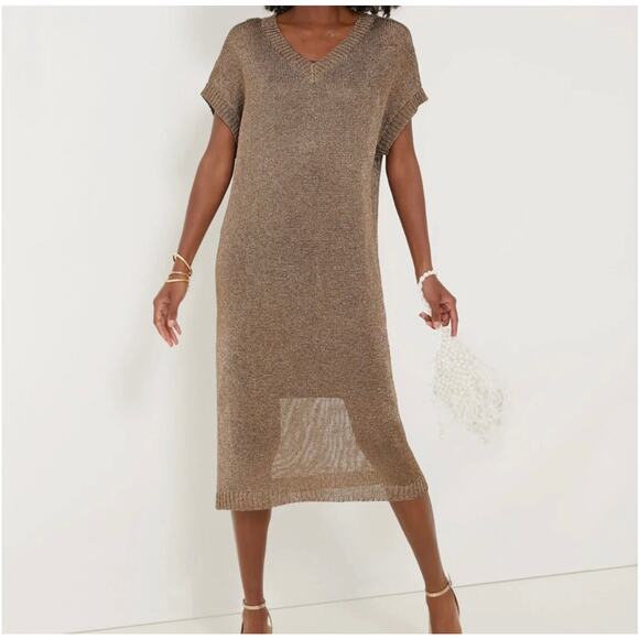 TUCKERNUCK Tuckernuck Bronze Metallic Knit Indie Dress NWT Size Large - Picture 2 of 12